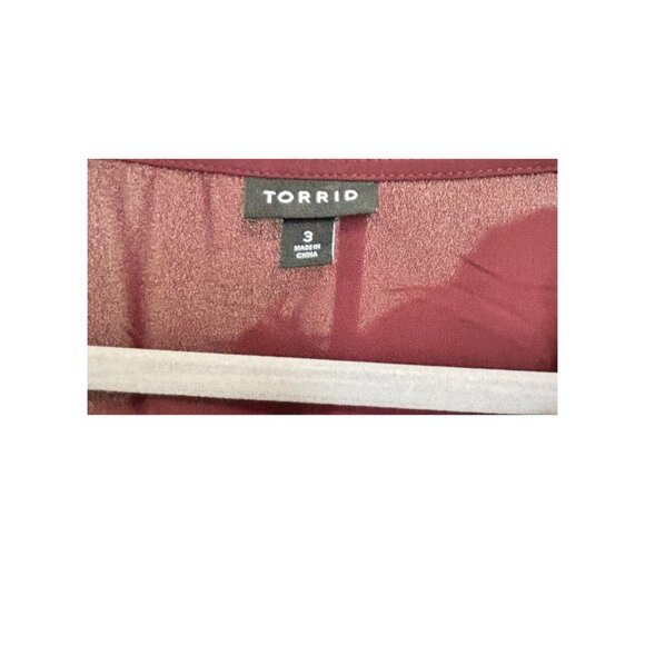 Nearly New Torrid Ruffle Georgette Long Sleeve Tunic Blouse in Winetasting Sz 3x - Picture 8 of 8